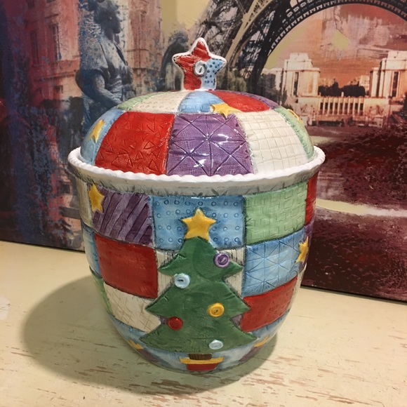 Christmas Patchwork Quilt Cookie Jar - Picture 1 of 12